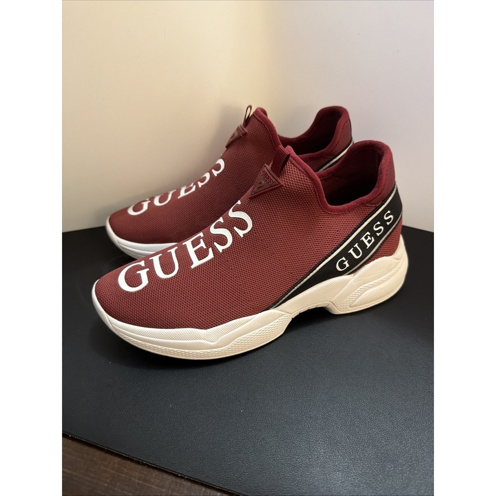 Guess Knit Wedge Sneakers Women's Size 8 Mid Top Red Textile New Y2K!